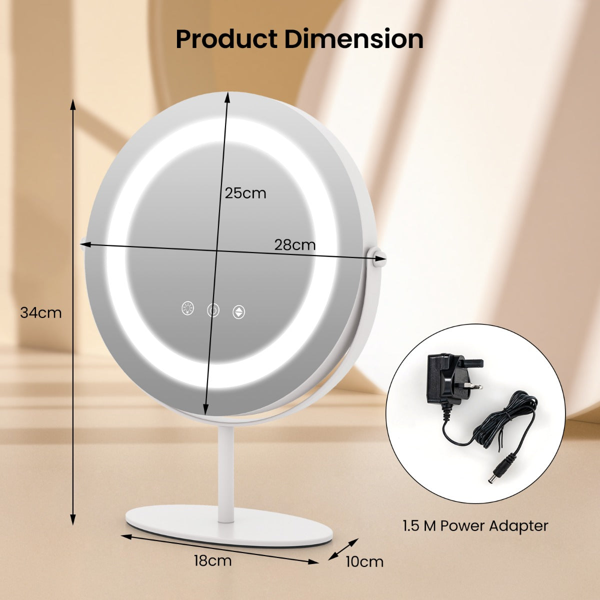 LIVSK LED Make-Upspiegel - 3 Dimbare Verlichtingsopties - Geheugenfunctie - 360° Draaibaar - Explosieveilig - Wit