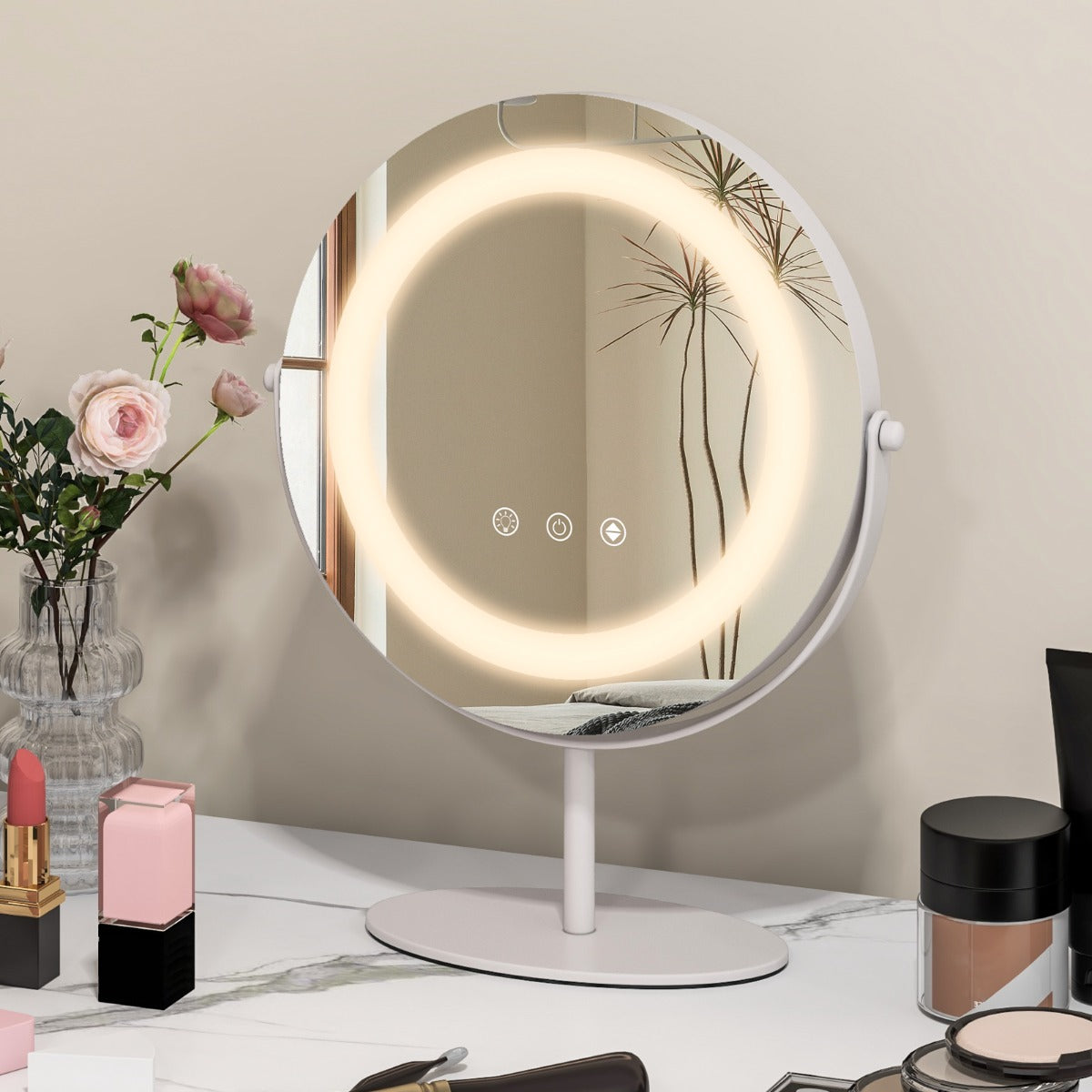 LIVSK LED Make-Upspiegel - 3 Dimbare Verlichtingsopties - Geheugenfunctie - 360° Draaibaar - Explosieveilig - Wit