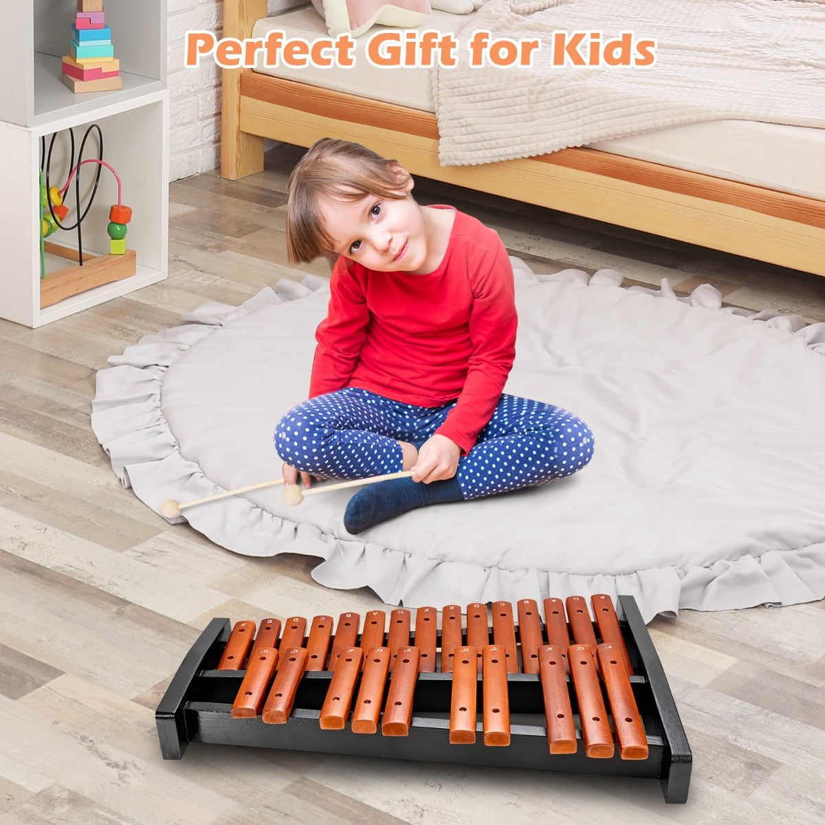 LIVSK Percussie Xylofoon 25 Noten - Duurzaam Hout - Inclusief Draagtas - Veilig voor Kinderen - 42 x 57 x 6 cm - Bruin + Zwart