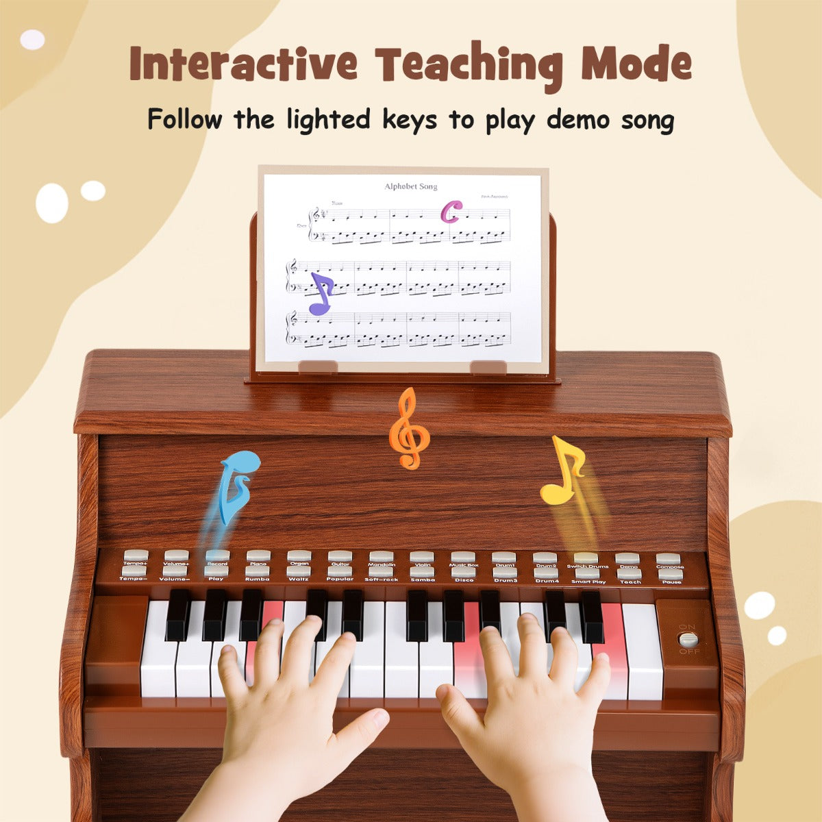 Livsk costway 25 toetsen digitale piano voor kinderen mini elektronische piano houten piano bruin 2