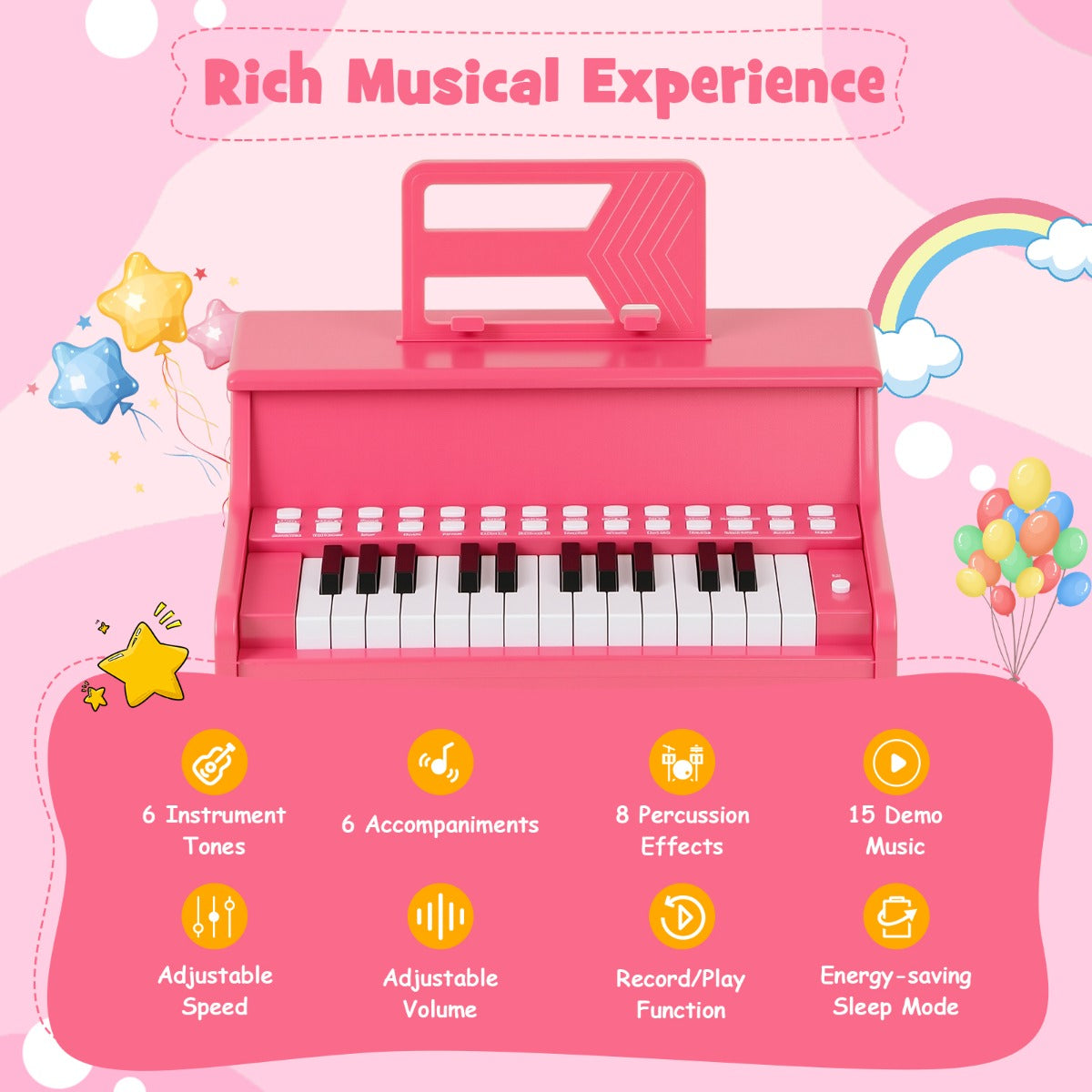 Livsk costway 25 toetsen digitale piano voor kinderen mini elektronische piano houten piano roze 3