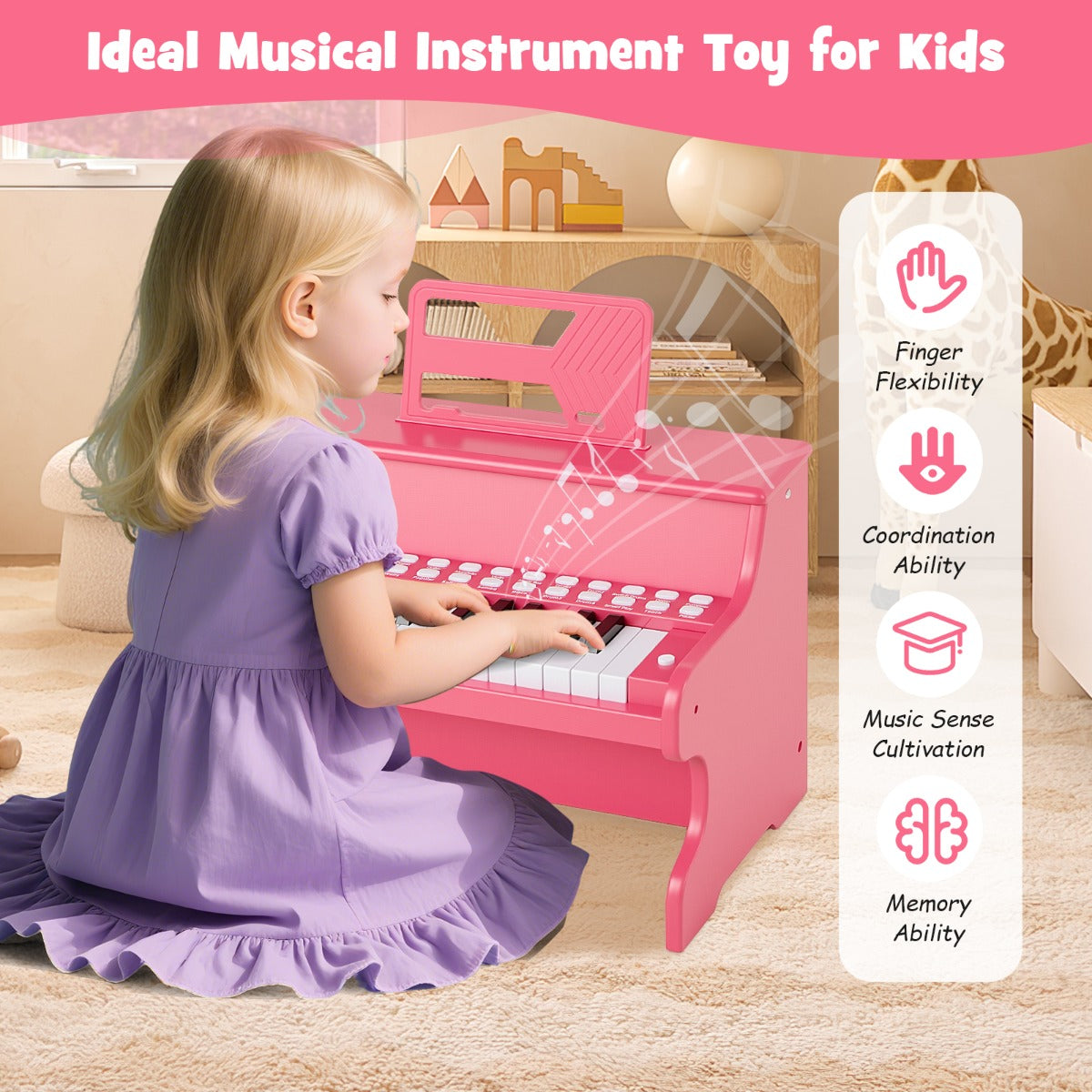 Livsk costway 25 toetsen digitale piano voor kinderen mini elektronische piano houten piano roze 6 2