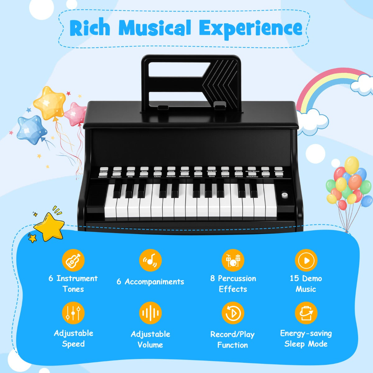 Livsk costway 25 toetsen digitale piano voor kinderen mini elektronische piano houten piano zwart 3
