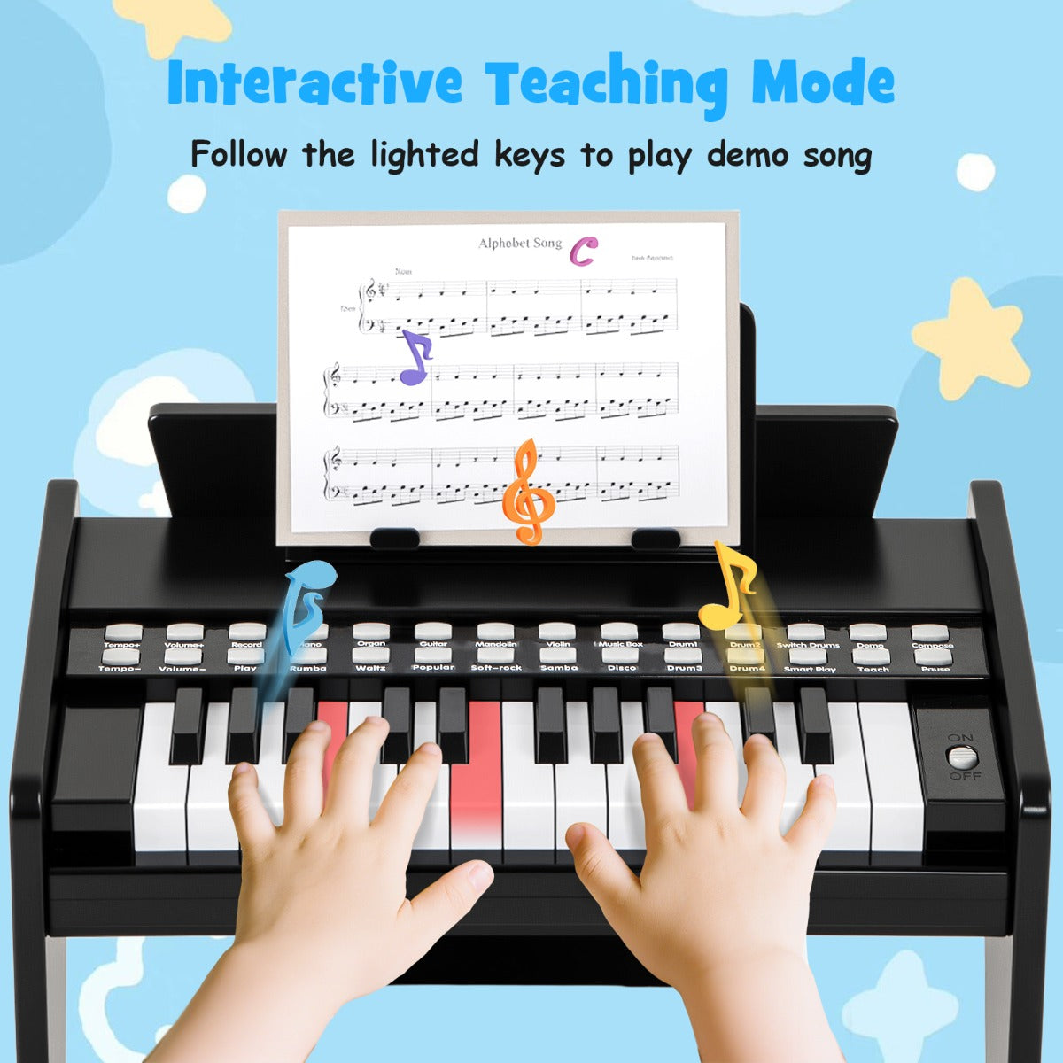 Livsk costway 25 toetsen mini digitale piano voor kinderen houten speelgoed met instelbaar tempo en volume zwart 2