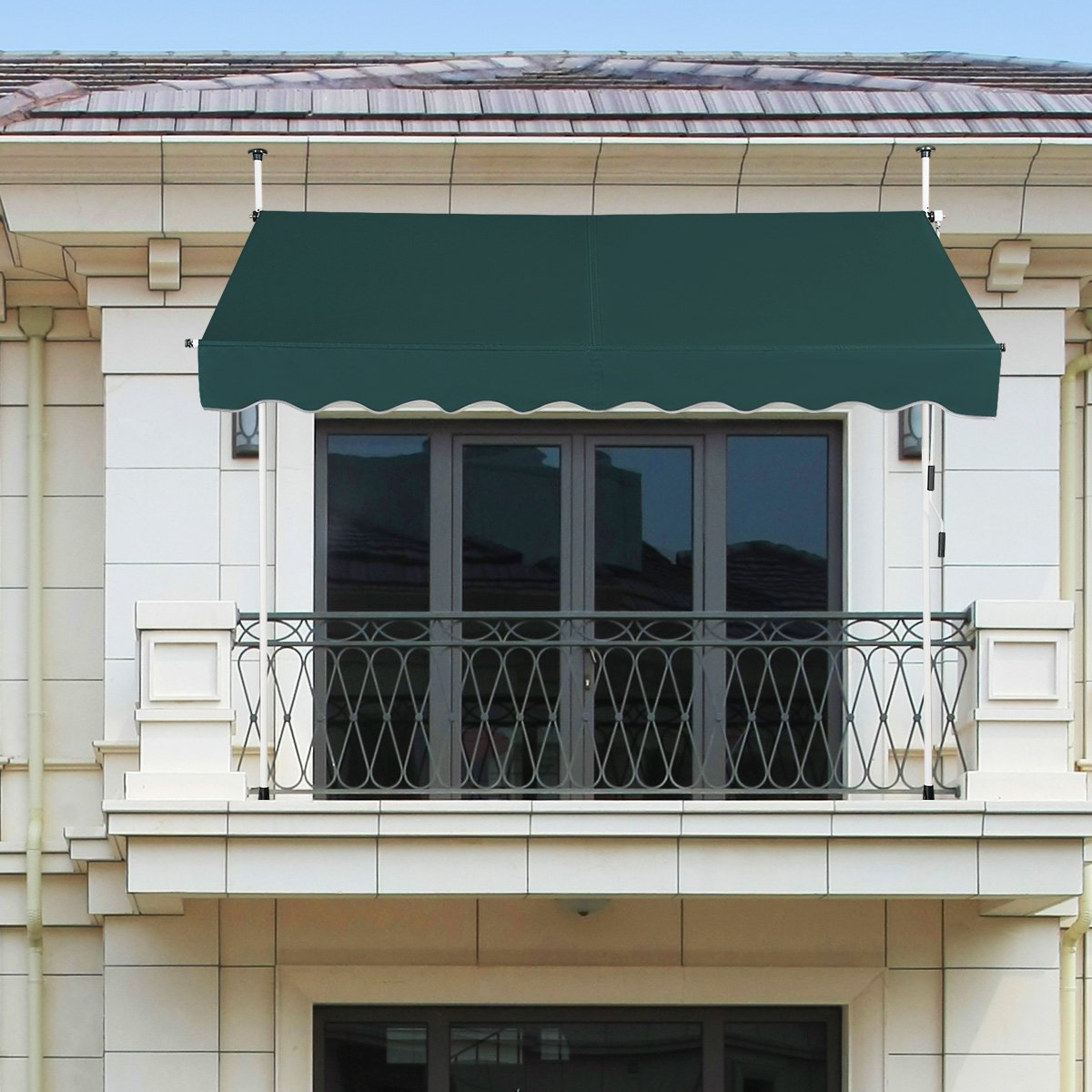 LIVSK Uitschuifbaar Zonnescherm - Weerbestendig Polyester - Hoogte Verstelbaar - Handmatige Slinger - Voor Balkon en Tuin - Groen