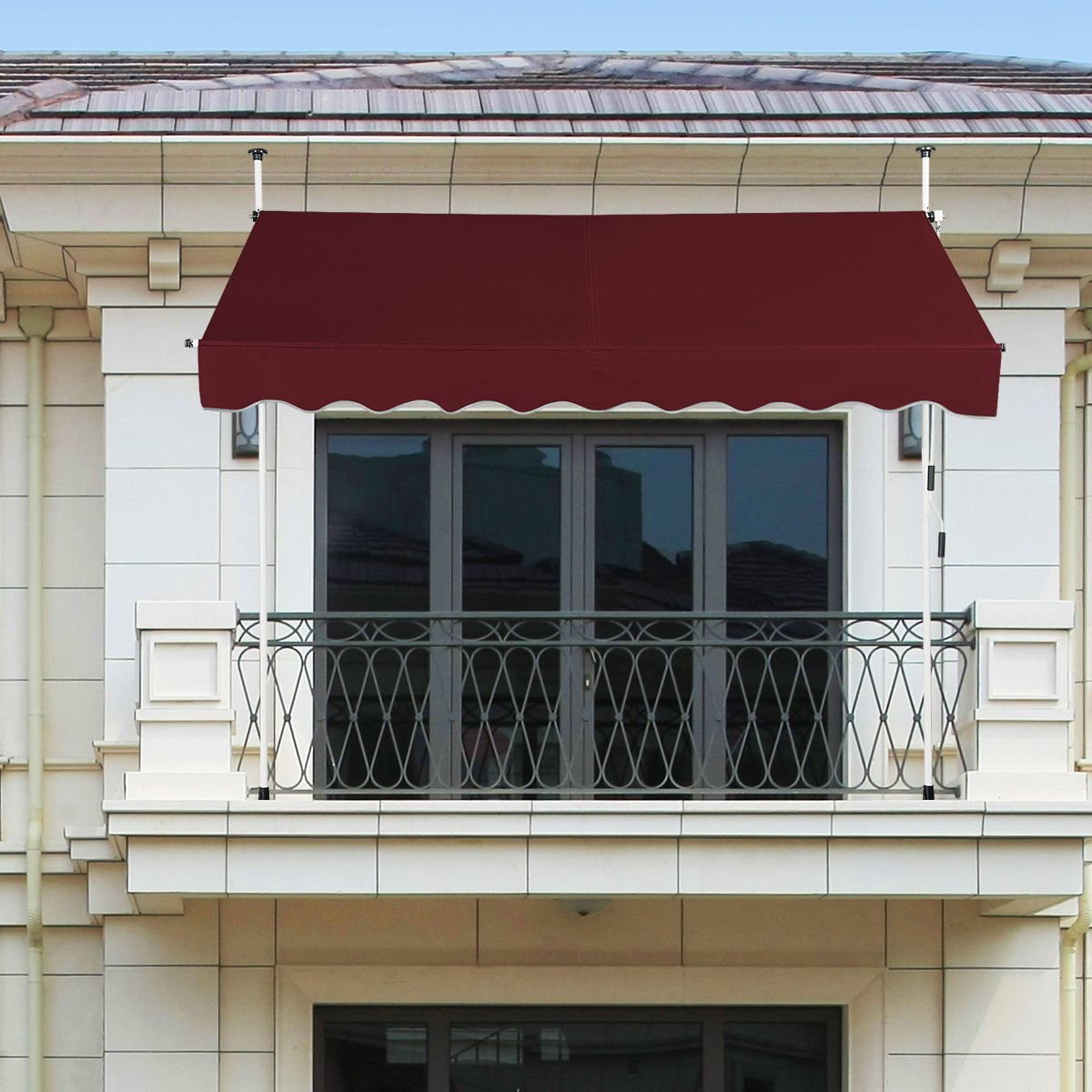 LIVSK Uitschuifbare Zonnescherm - Verstelbaar van 200 tot 300 cm - Weerbestendig Polyester - Aluminium Frame - Rood