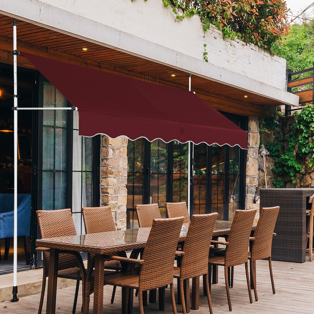 LIVSK Uitschuifbare Zonnescherm - Verstelbaar van 200 tot 300 cm - Weerbestendig Polyester - Aluminium Frame - Rood