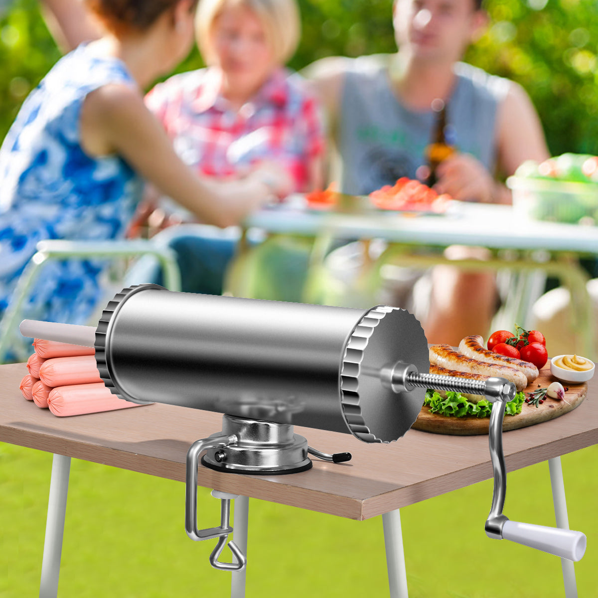 LIVSK Handbediende Worstvulmachine - 2,5 kg Capaciteit - 3 Vulbuizen - Stabiele Bevestiging - Roestvrijstaal