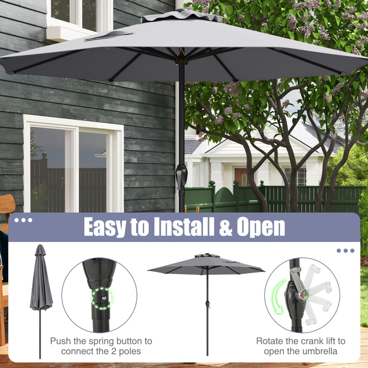 LIVSK Grote Marktplaatsparasol - Duurzaam Polyester - Geventileerd Ontwerp - Eenvoudig te Monteren - Ø 260 cm - Grijs