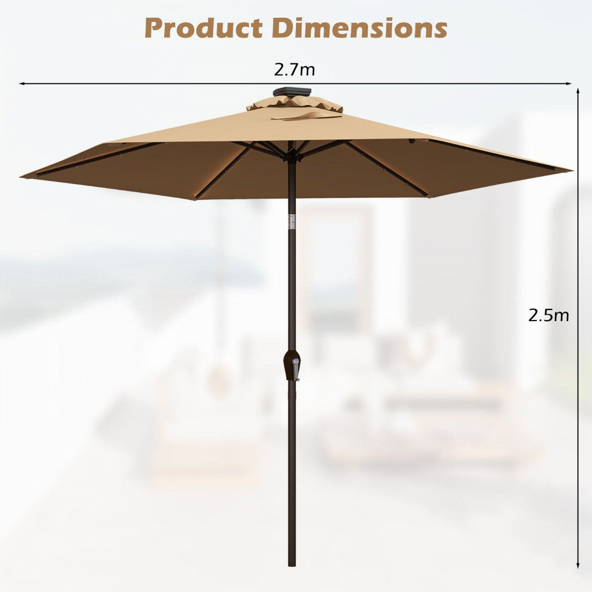 LIVSK Tuinparasol met LED-verlichting - Kantelbaar en Ruimtebesparend - 2,7 meter Diameter - Stevige Stalen Constructie - Beige