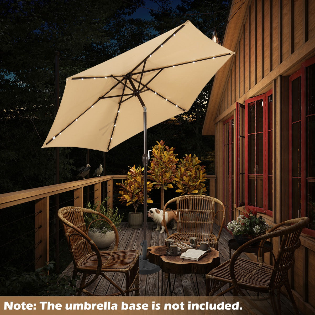 LIVSK Tuinparasol met LED-verlichting - Kantelbaar en Ruimtebesparend - 2,7 meter Diameter - Stevige Stalen Constructie - Beige