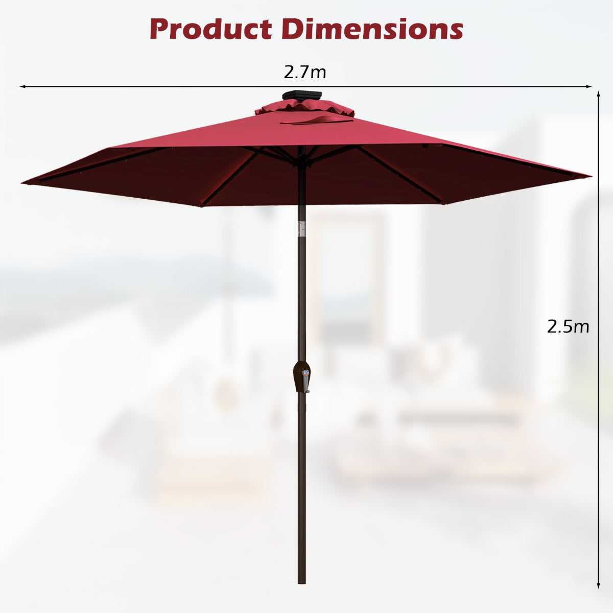 LIVSK LED-paraplu met verlichting - 2,7M Diameter - Verstelbare hellingshoek - Snel te openen - Stalen buis - Beige