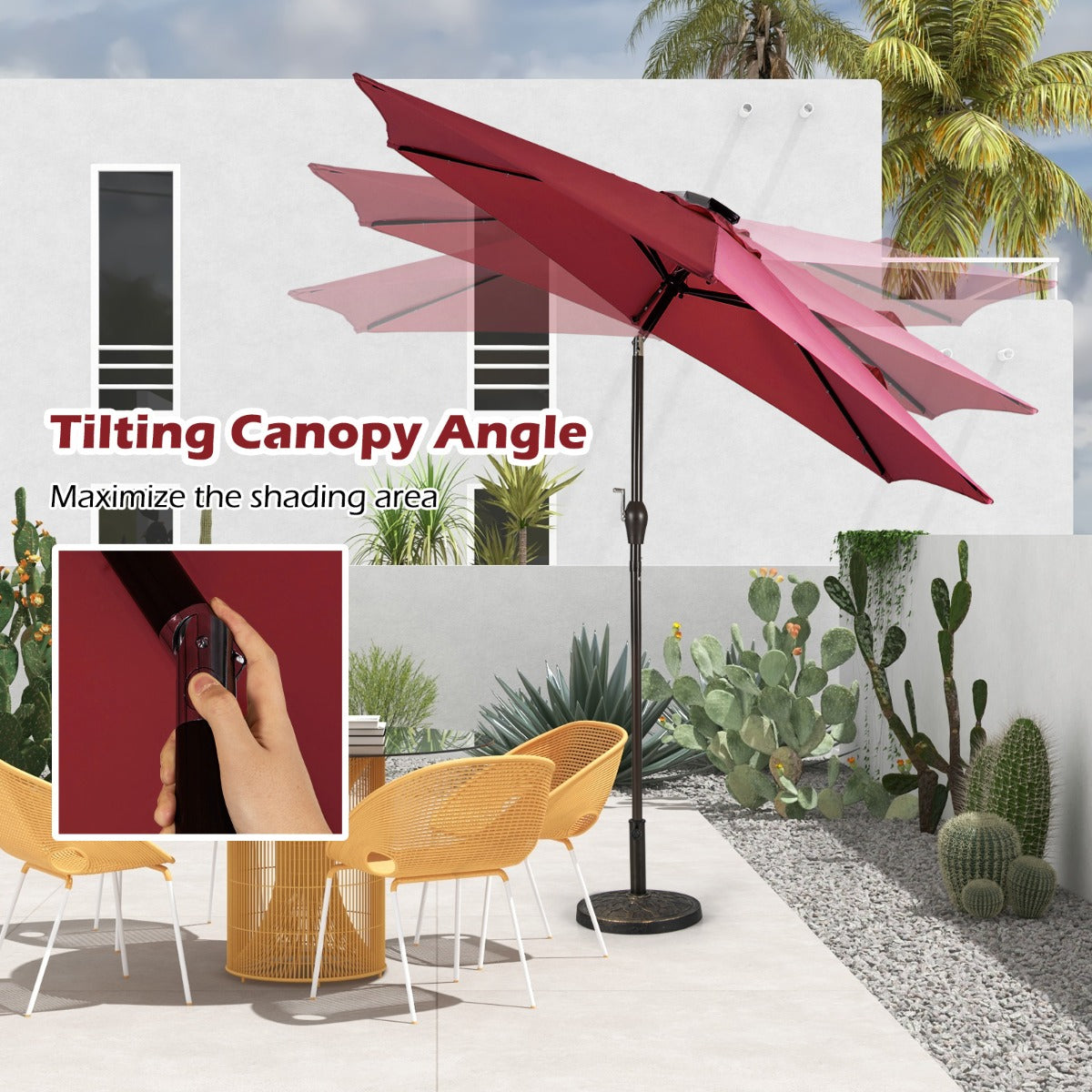 LIVSK LED-paraplu met verlichting - 2,7M Diameter - Verstelbare hellingshoek - Snel te openen - Stalen buis - Beige