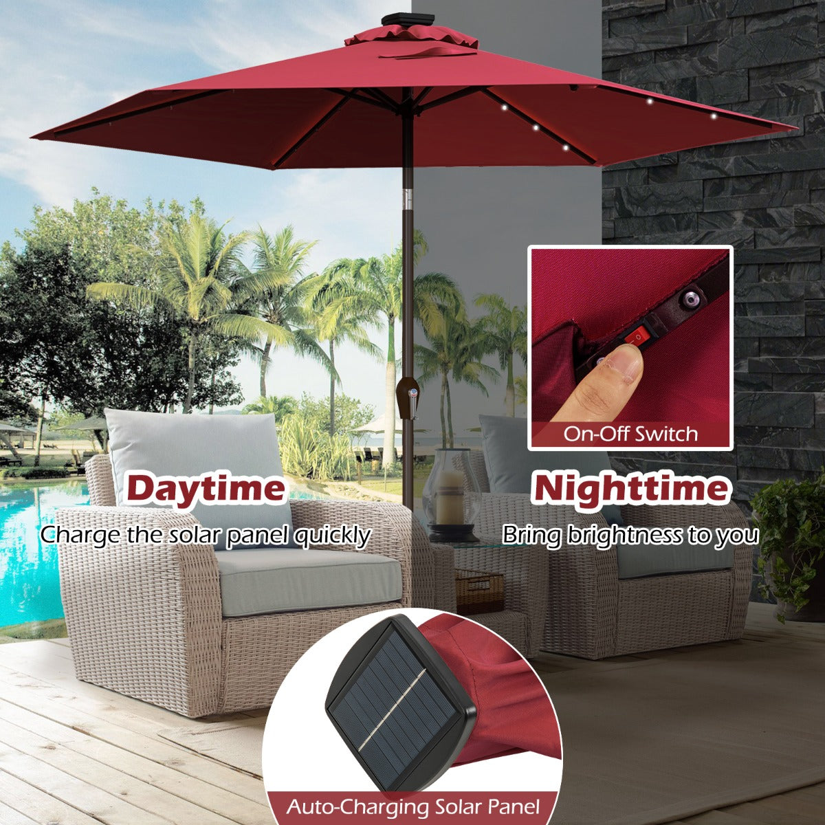 LIVSK LED-paraplu met verlichting - 2,7M Diameter - Verstelbare hellingshoek - Snel te openen - Stalen buis - Beige