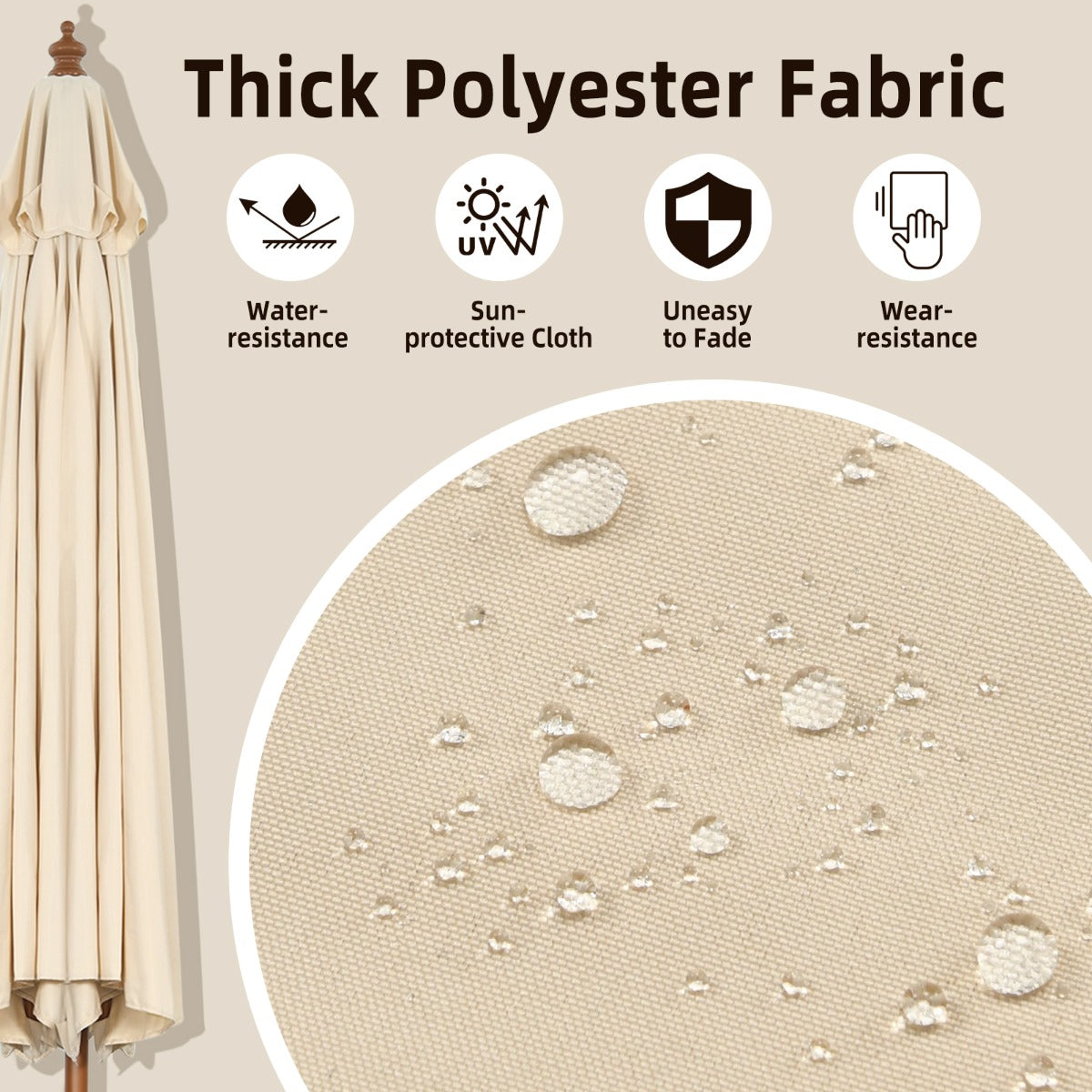 LIVSK 2,7m Katrol Patio Parasol - Waterdicht en Kantelbaar - Verstelbare Hoogte - Voor Terras en Tuin - Beige