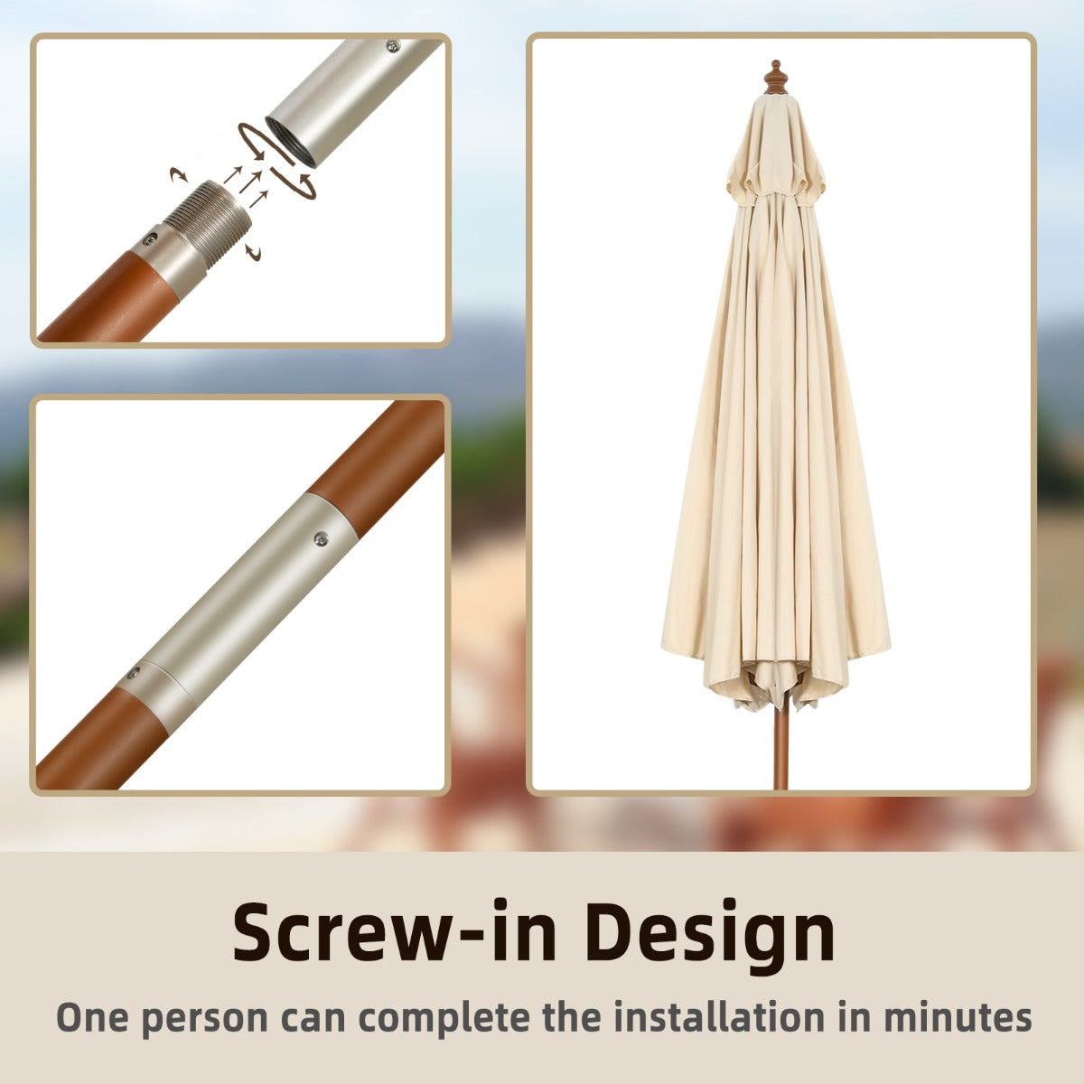 LIVSK 2,7m Katrol Patio Parasol - Waterdicht en Kantelbaar - Verstelbare Hoogte - Voor Terras en Tuin - Beige