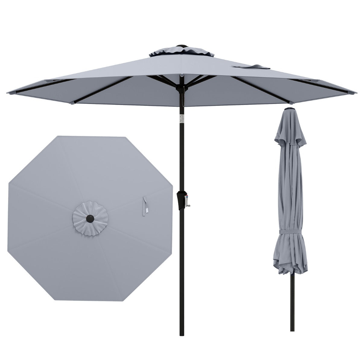 LIVSK Terrasparasol - Kantelbaar met Ventilatie - Duurzaam PA-gecoat Polyester - Stabiele Constructie - Diameter 270 cm - Grijs