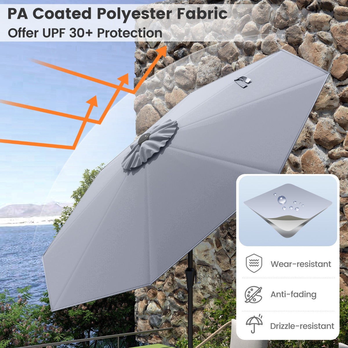 LIVSK Terrasparasol - Kantelbaar met Ventilatie - Duurzaam PA-gecoat Polyester - Stabiele Constructie - Diameter 270 cm - Grijs