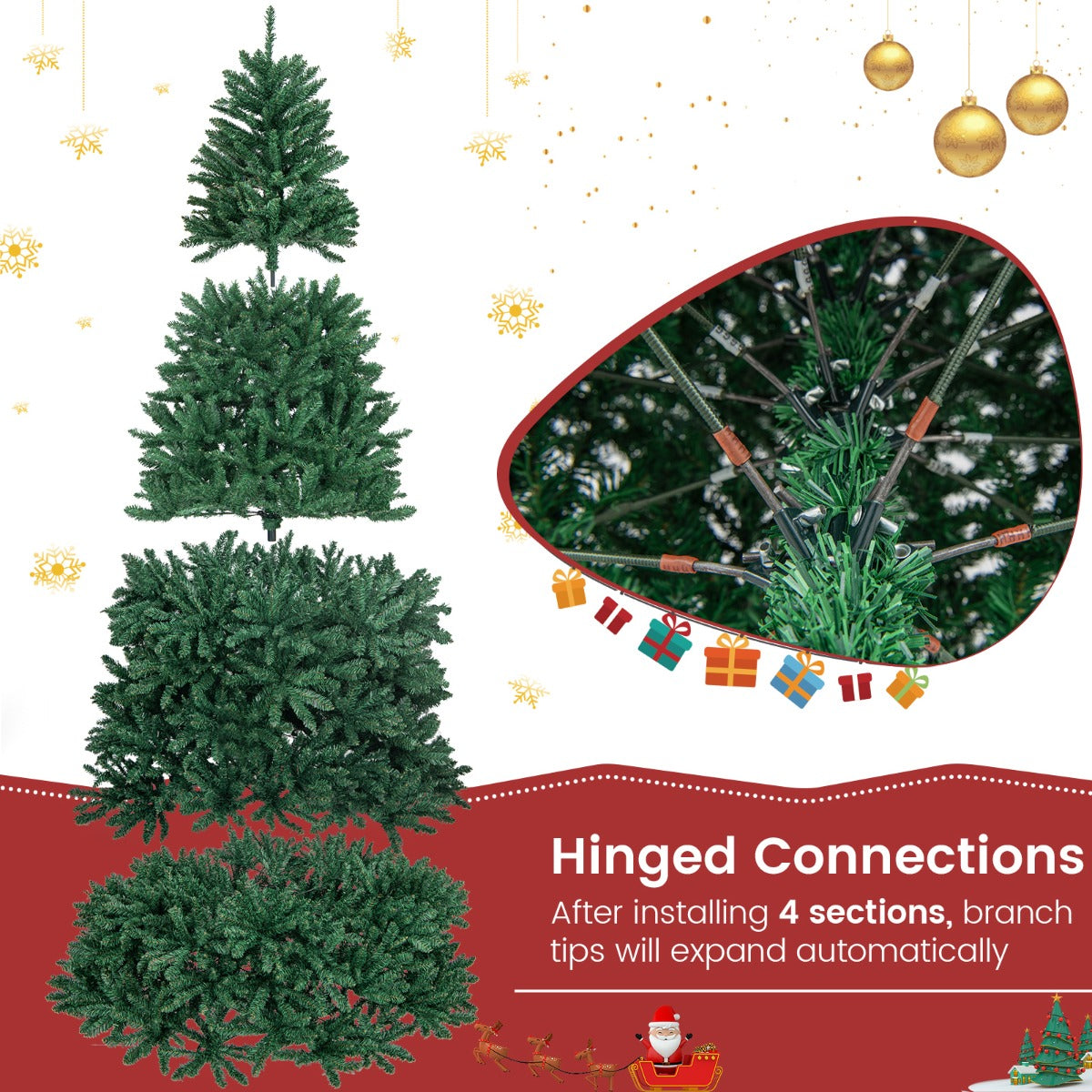 LIVSK Kunstkerstboom 270 cm - 3594 Takpunten - Brandveilig PVC - Stabiele Metalen Standaard - Opvouwbaar - Groen