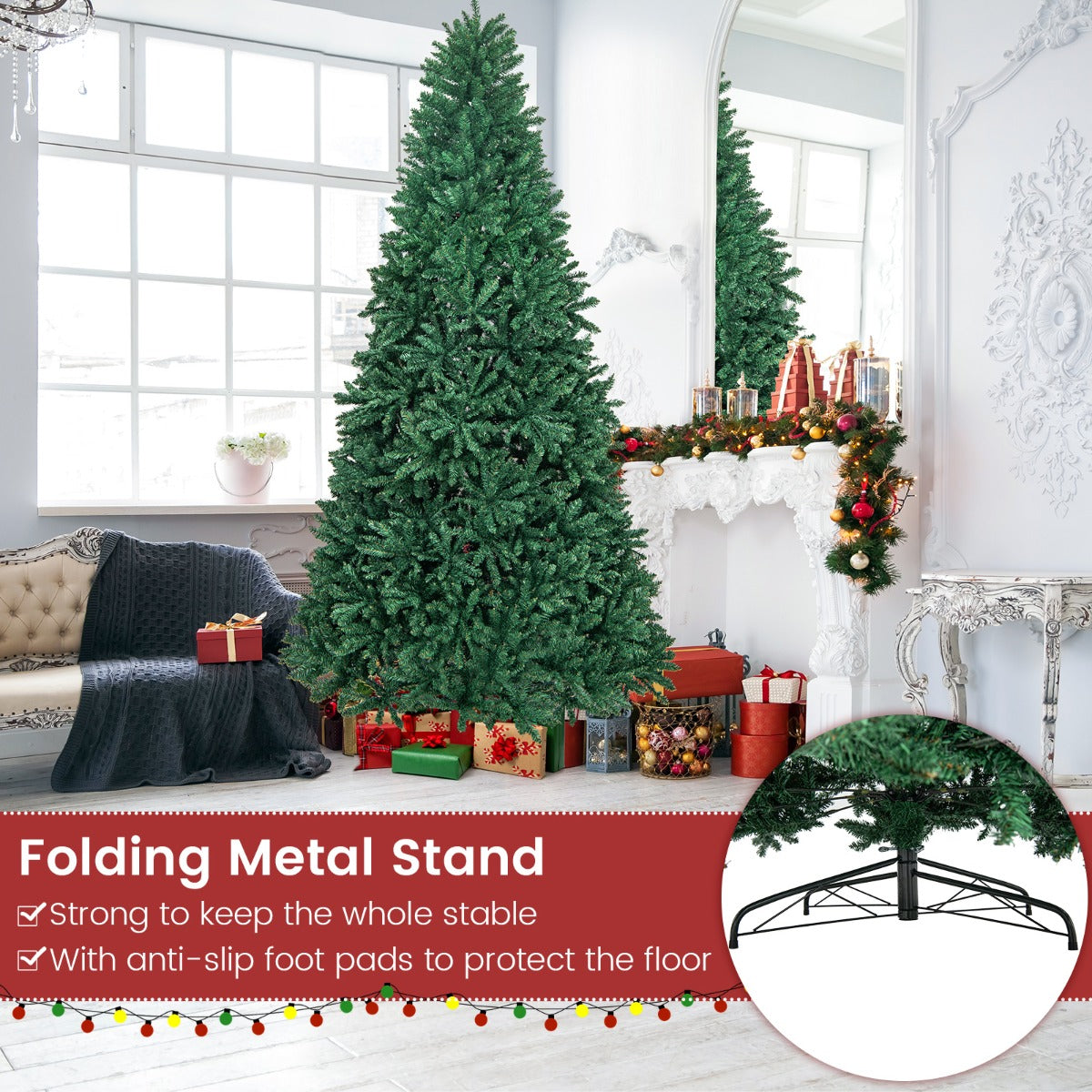 LIVSK Kunstkerstboom 270 cm - 3594 Takpunten - Brandveilig PVC - Stabiele Metalen Standaard - Opvouwbaar - Groen