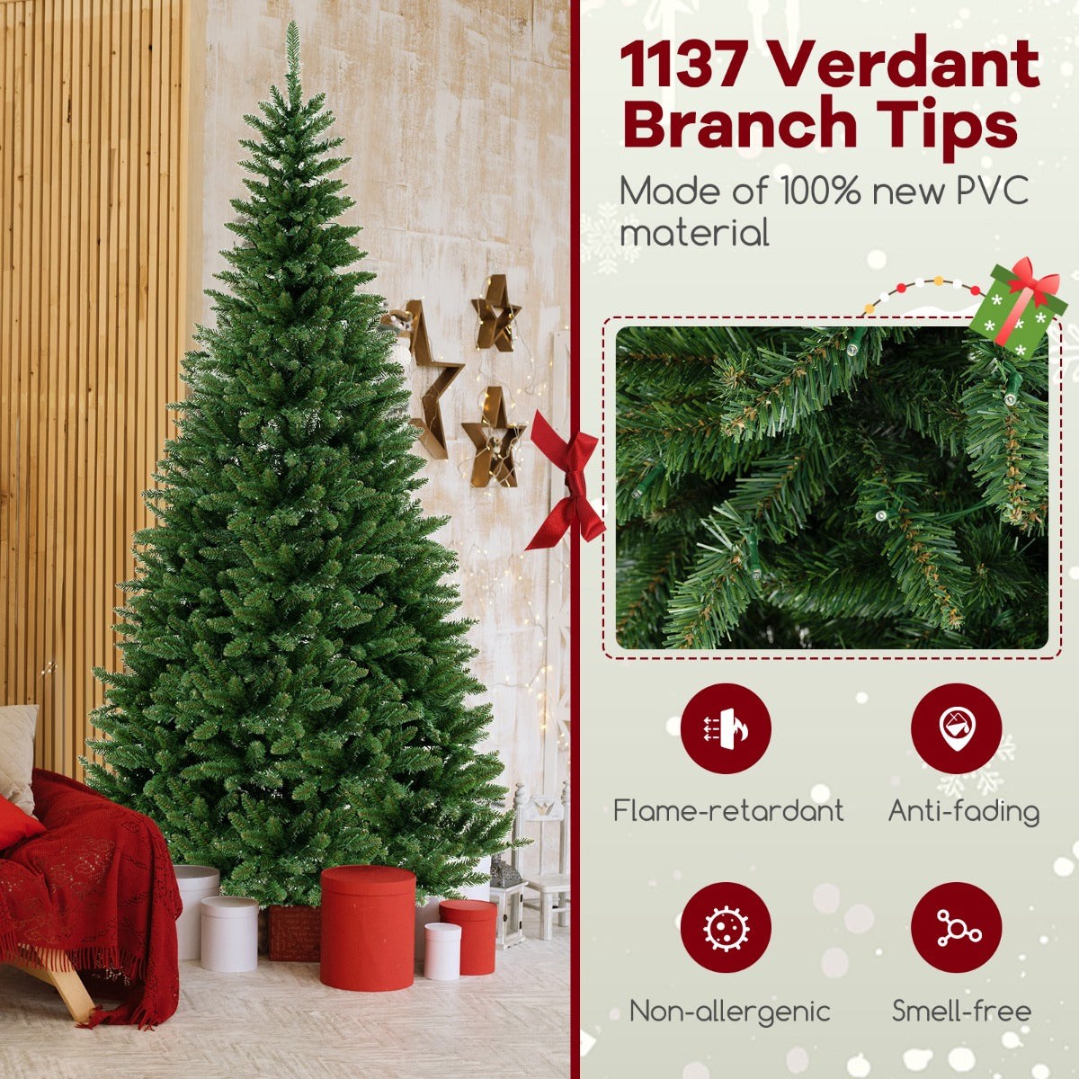 LIVSK Hoekkerstboom - 270° Ontwerp - 1137 Takken - 360 LED-lampjes - Vlamvertragend PVC - 240 cm - Groen