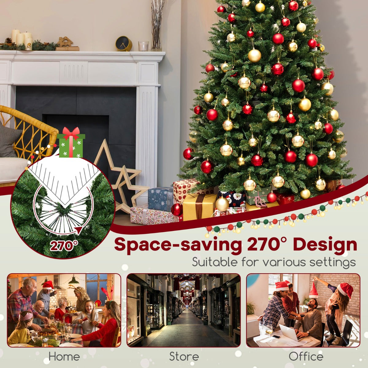 LIVSK Hoekkerstboom - 270° Ontwerp - 1137 Takken - 360 LED-lampjes - Vlamvertragend PVC - 240 cm - Groen