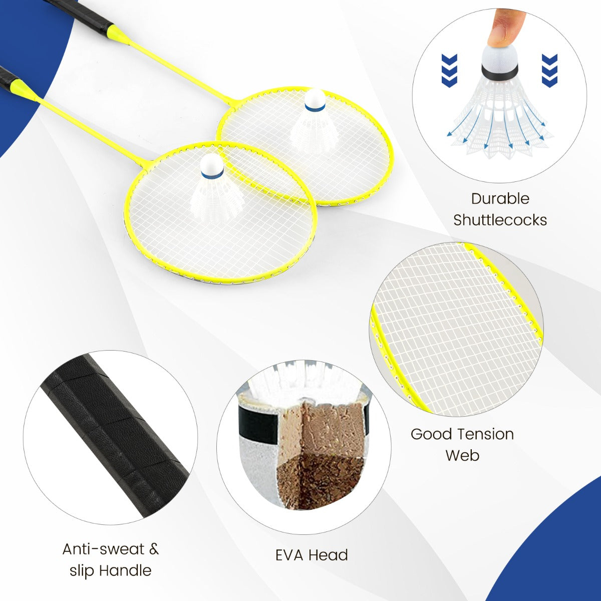 LIVSK Badmintonset - Inclusief Net, 2 Rackets en 2 Shuttlecocks - Eenvoudige Installatie - Draagbaar - Blauw