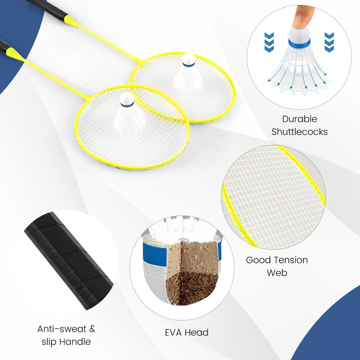LIVSK Badmintonset - Inclusief Rackets, Veerballen en Opbergdoos - Duurzaam PE Materiaal - Eenvoudige Installatie - Blauw