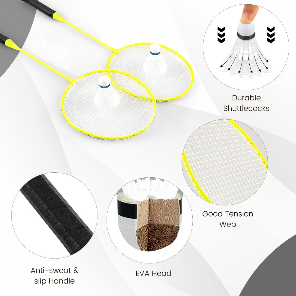LIVSK Badmintonset met Net en Rackets - Inclusief 2 Veerballen en Opbergdoos - Eenvoudig te Installeren - Draagbaar - Zwart