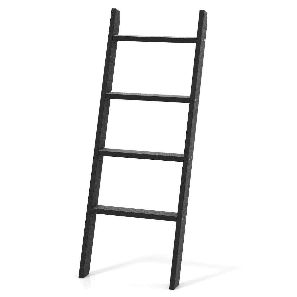LIVSK Vierlaags Ladderrek - Wandsteunend Ontwerp - Massief Vurenhout - 50 kg per Laag - Ruimtebesparend - Zwart