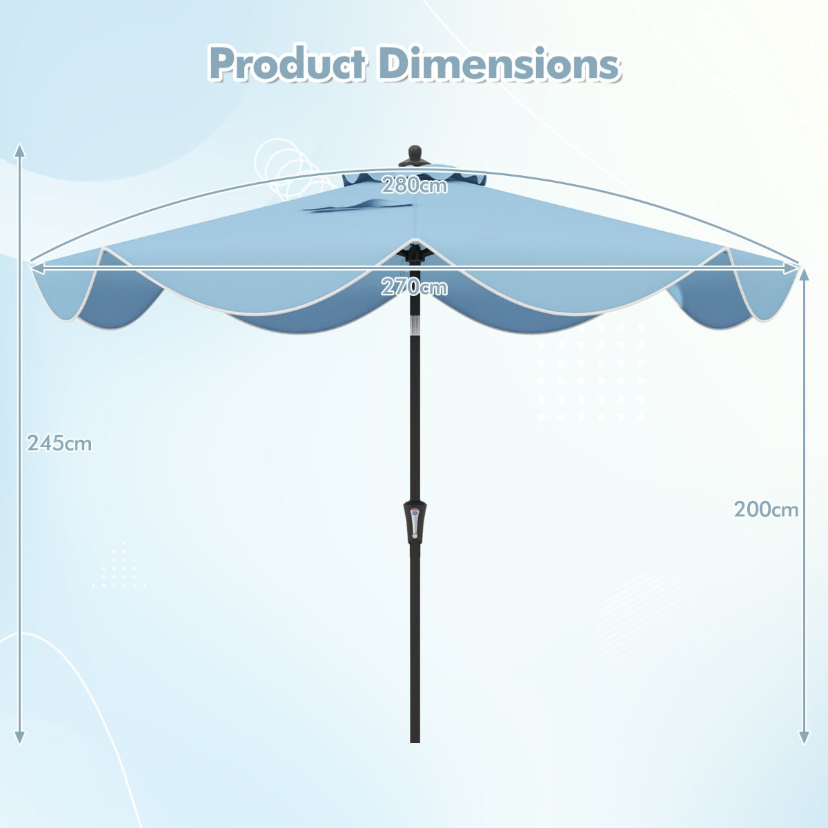 LIVSK Terrasparasol 280 cm - Kantelbaar met Zwengel - Polyester - Elegant Ontwerp - Voor Tuin en Terras - Marineblauw