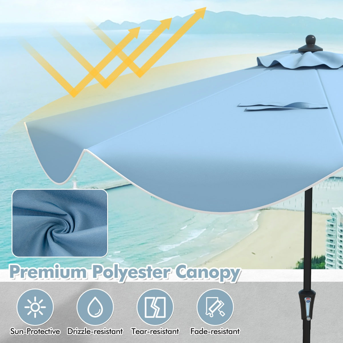 LIVSK Terrasparasol 280 cm - Kantelbaar met Zwengel - Polyester - Elegant Ontwerp - Voor Tuin en Terras - Marineblauw