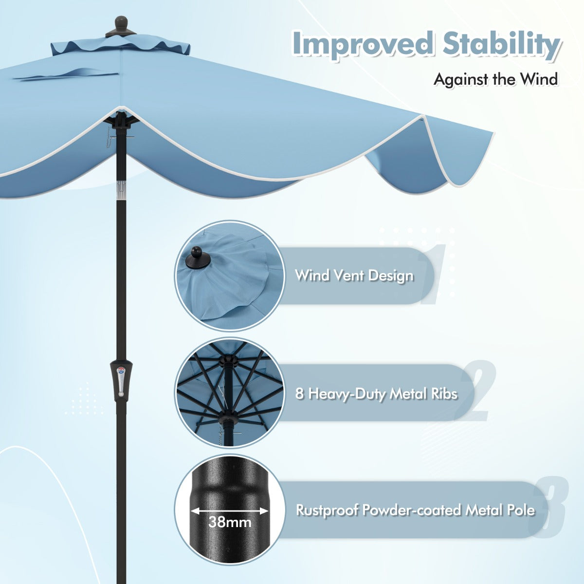 LIVSK Terrasparasol 280 cm - Kantelbaar met Zwengel - Polyester - Elegant Ontwerp - Voor Tuin en Terras - Marineblauw