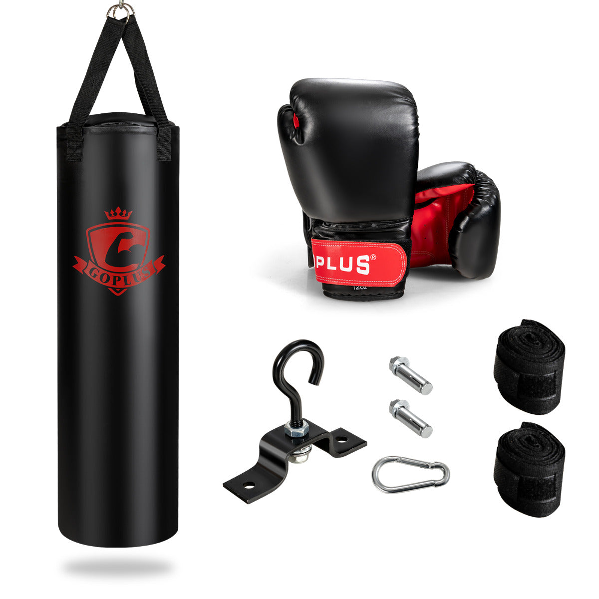 LIVSK Hangende Bokszak Set met 12 oz Bokshandschoenen - Duurzaam PVC-leer - Inclusief Handwraps - Eenvoudig te Installeren -