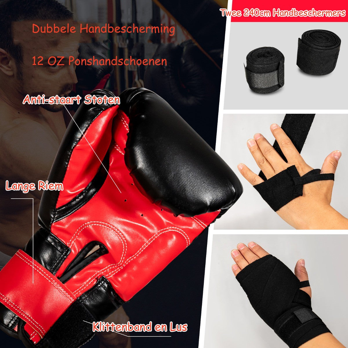 LIVSK Hangende Bokszak Set met 12 oz Bokshandschoenen - Duurzaam PVC-leer - Inclusief Handwraps - Eenvoudig te Installeren -