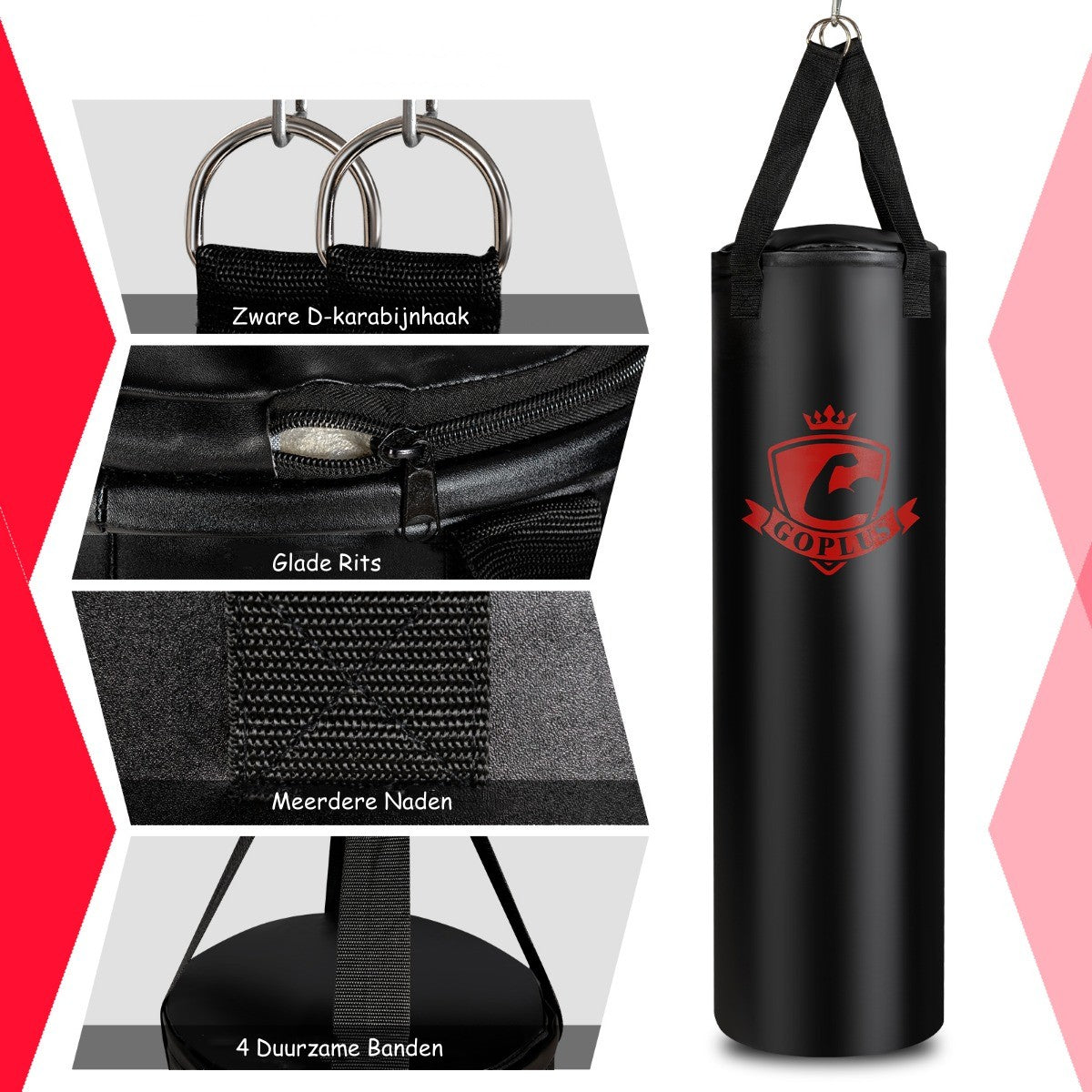 LIVSK Hangende Bokszak Set met 12 oz Bokshandschoenen - Duurzaam PVC-leer - Inclusief Handwraps - Eenvoudig te Installeren -