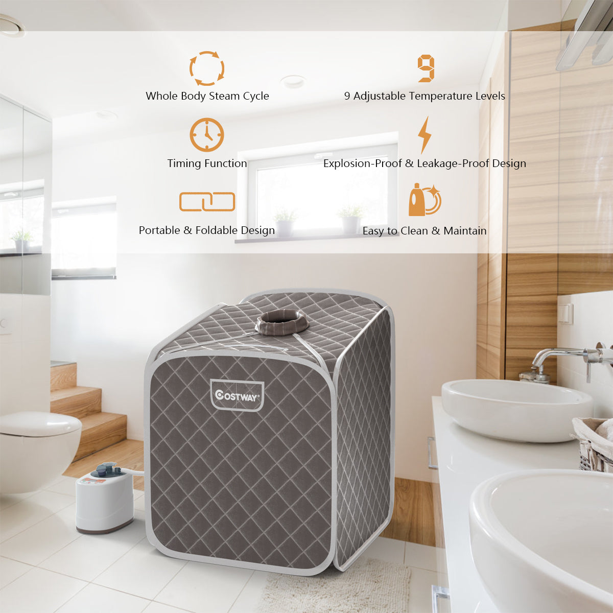 LIVSK Draagbare Stoomsauna - 9 Temperatuurniveaus - Afstandsbediening - Voetmassagerollers - Inclusief Accessoires - Grijs