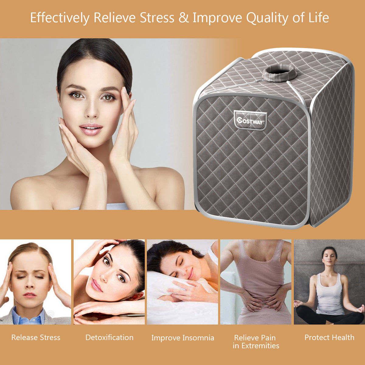 LIVSK Draagbare Stoomsauna - 9 Temperatuurniveaus - Afstandsbediening - Voetmassagerollers - Inclusief Accessoires - Grijs