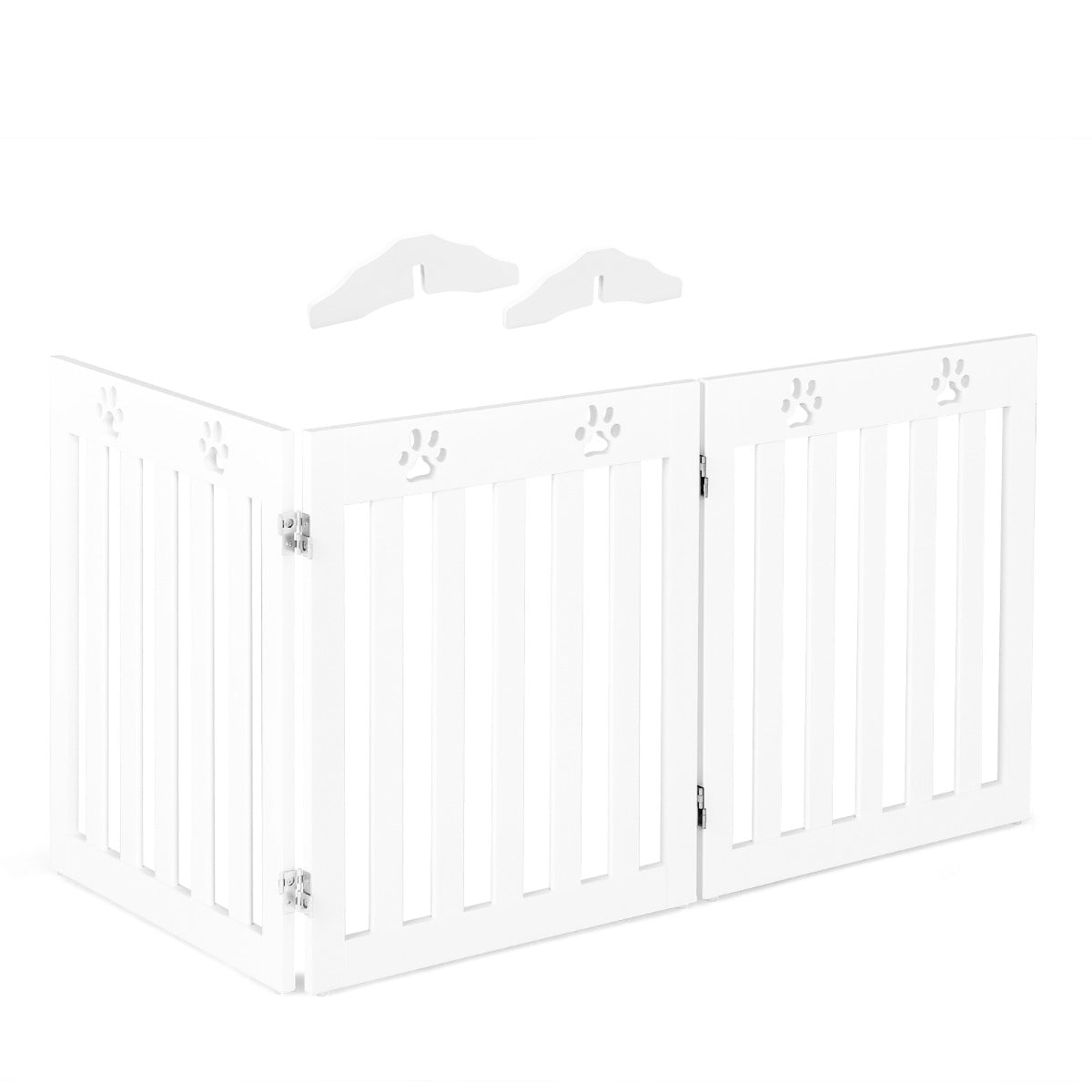 LIVSK Inklapbaar Hondenhek - Stevig MDF met 3 Panelen - 360° Draaibare Scharnieren - Antislip Voetkussentjes - Wit