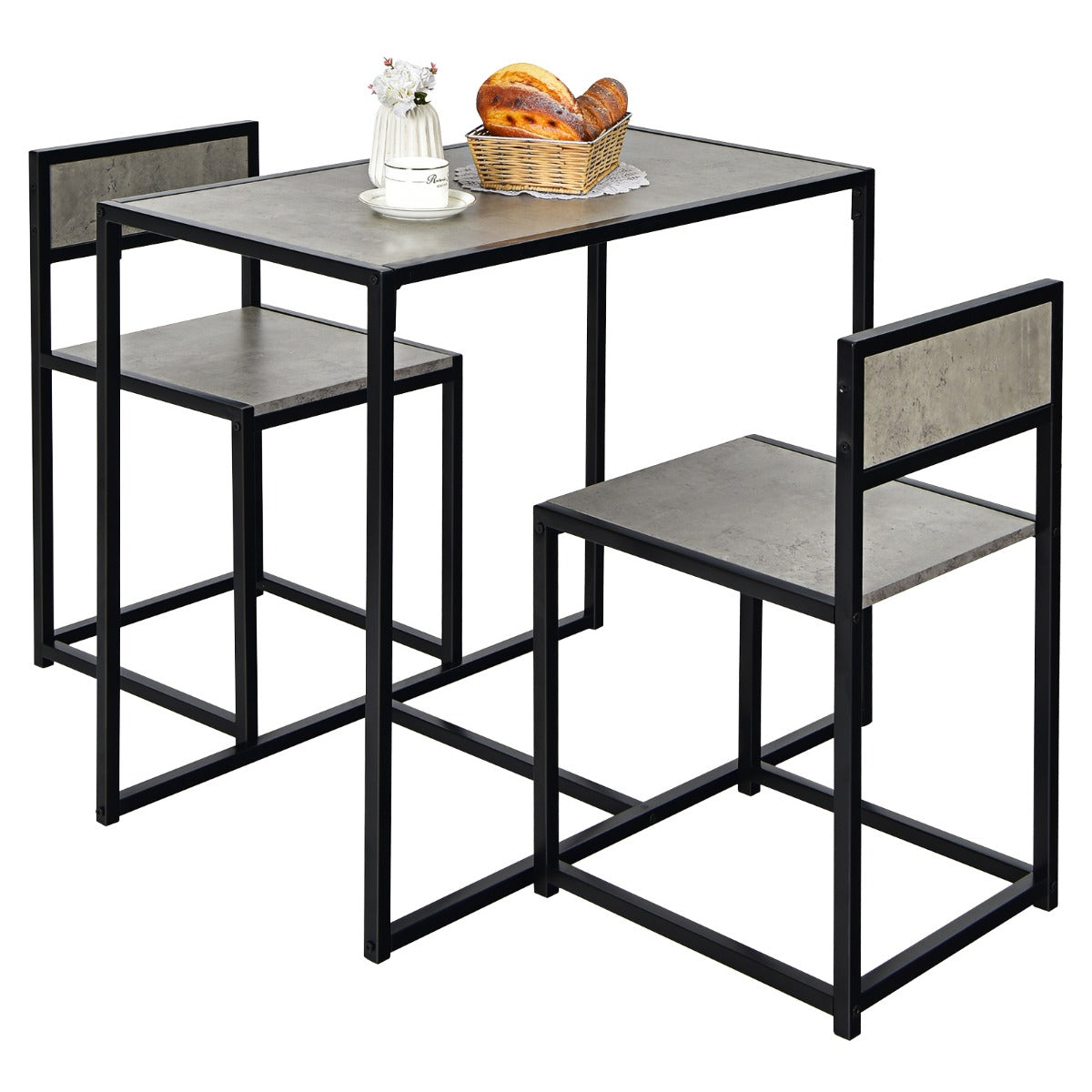 LIVSK 3-delige Tafel- en Stoelenset - Ruimtebesparend - Duurzaam Hout en Staal - Eenvoudig Onderhoud - Grijs