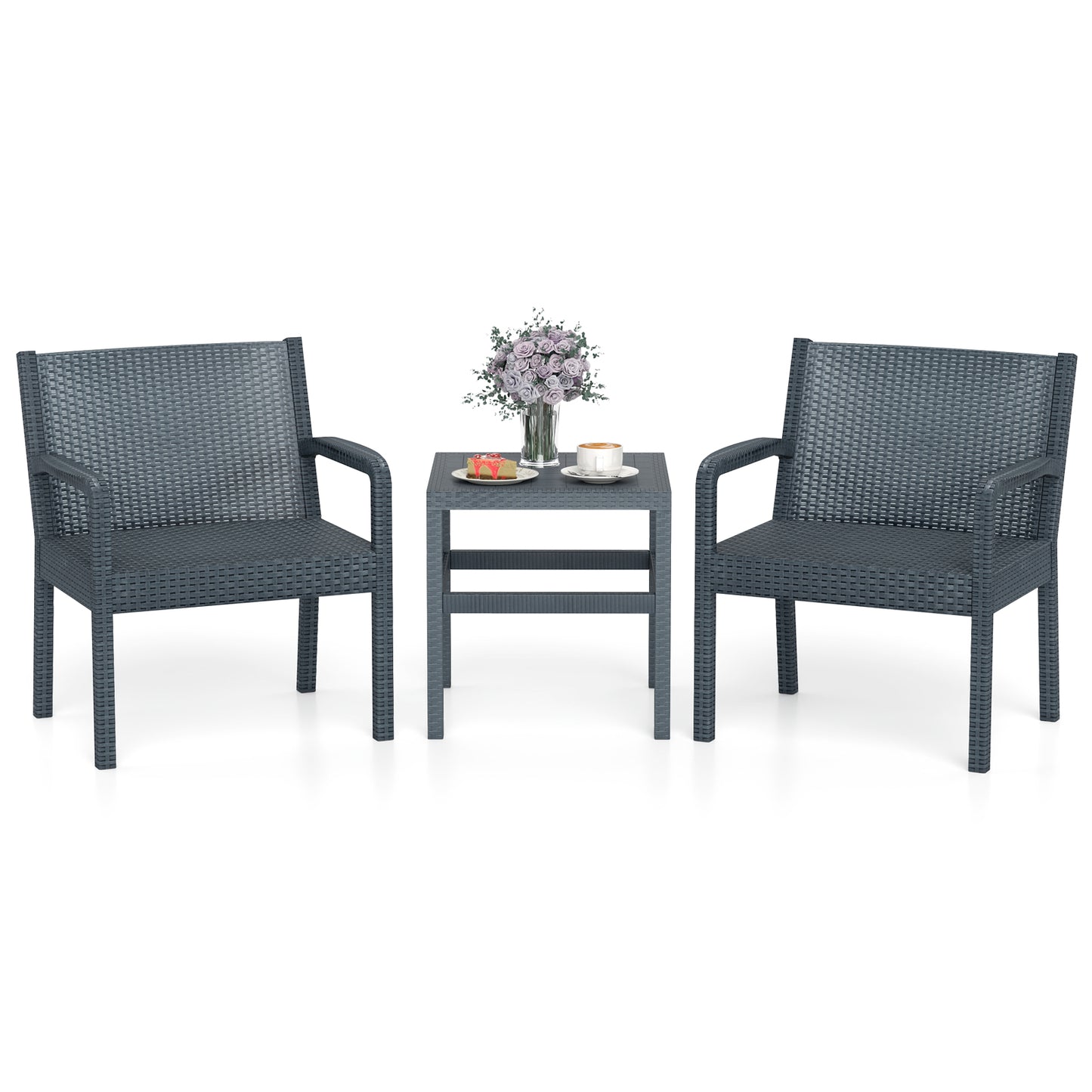 LIVSK 3-delige Tuinmeubelset - Waterbestendig PP - Ergonomische Stoelen - Bijzettafel - Tot 150 kg - Grijs