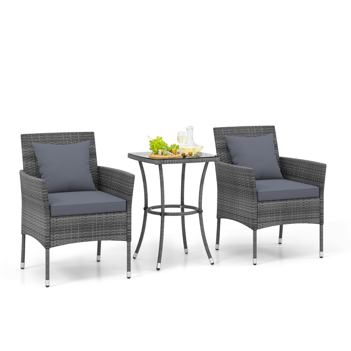 LIVSK Terrasmeubelset - 3-delig - Gevoerde Stoelen met Afneembare Hoezen - Stevig Metalen Frame - Weerbestendig - Gemêleerd Grijs