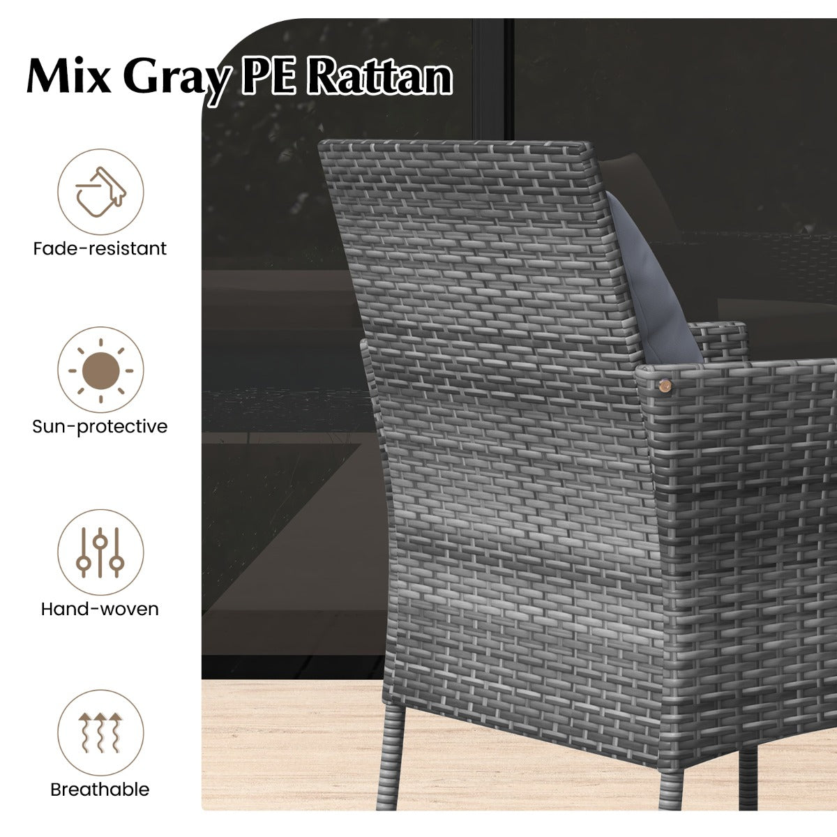 LIVSK Terrasmeubelset - 3-delig - Gevoerde Stoelen met Afneembare Hoezen - Stevig Metalen Frame - Weerbestendig - Gemêleerd Grijs