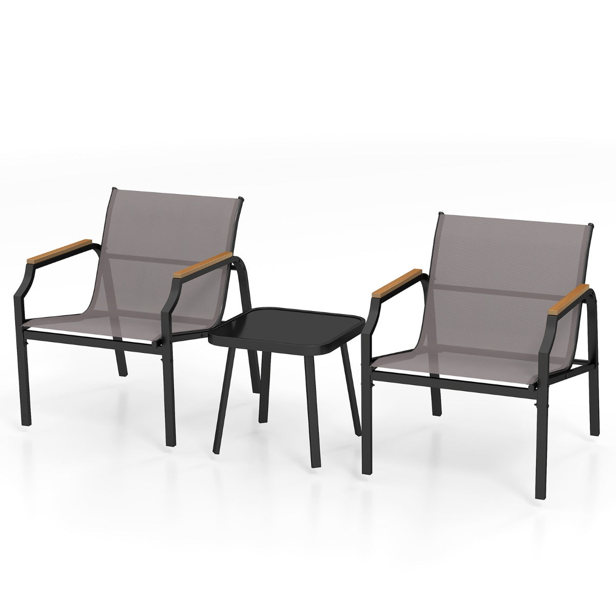 LIVSK 3-delige Tuinmeubelset - Stevige Metalen Constructie - Comfortabele Stoelen met Armleuningen - Salontafel met