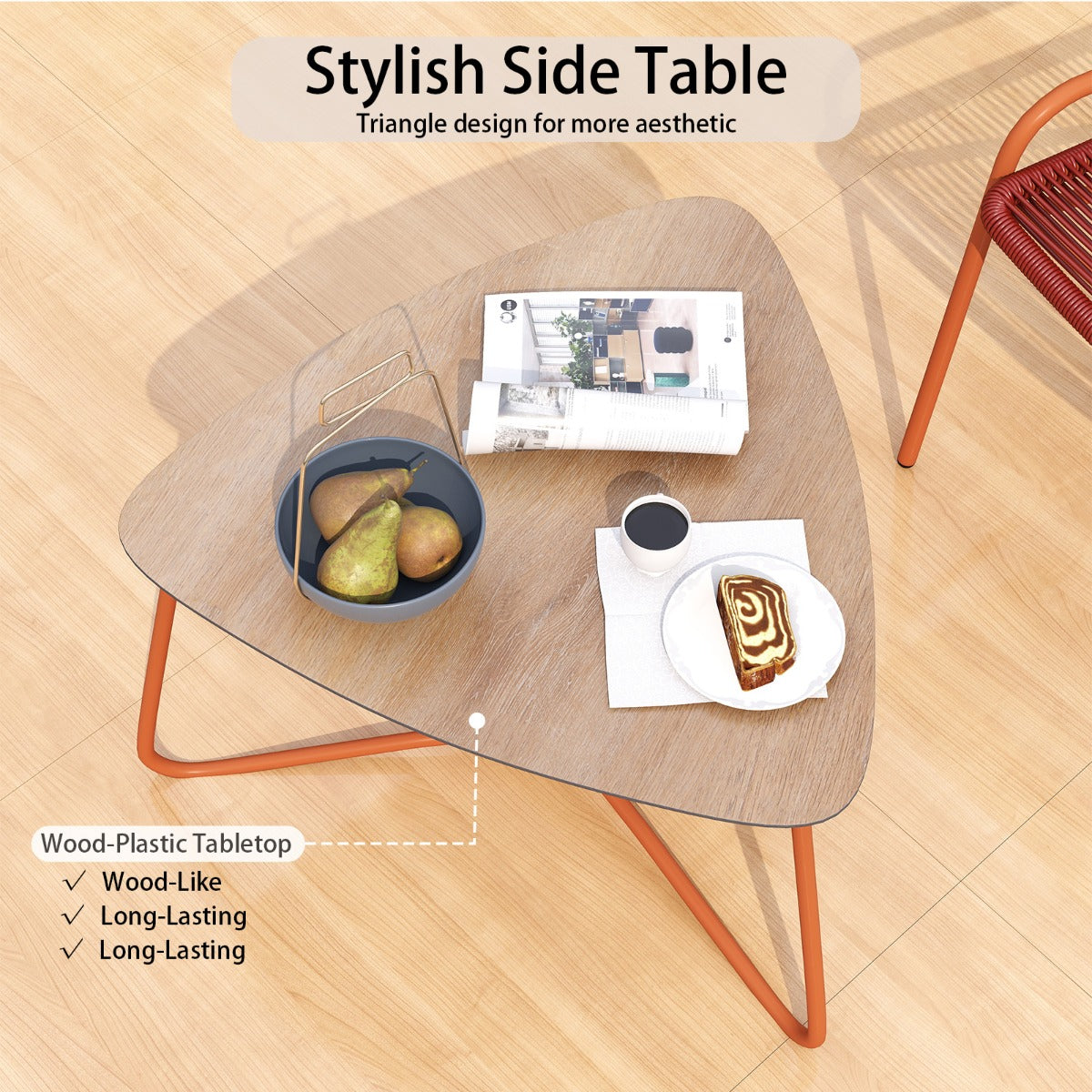 LIVSK 3-delige Bistroset Rattan - 2 Stoelen met 3-kleurenverloop en Driehoekige Tafel - Duurzaam en Comfortabel - Oranje