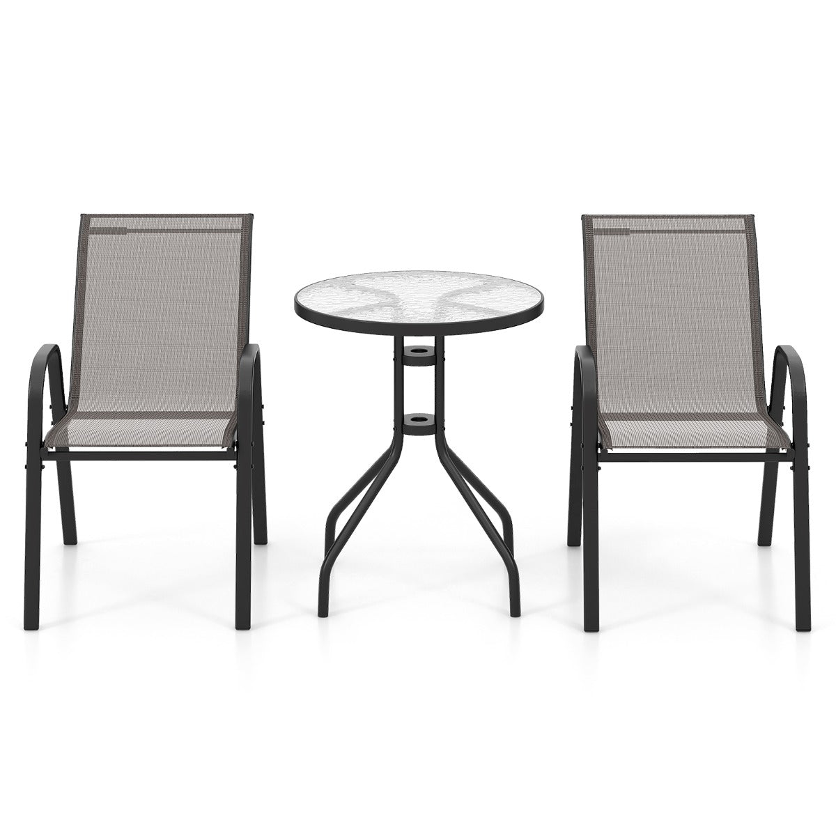 LIVSK 3-delige Bistroset voor Buiten - Comfortabele Stoelen - Praktische Koffietafel - Weerbestendig - Grijs