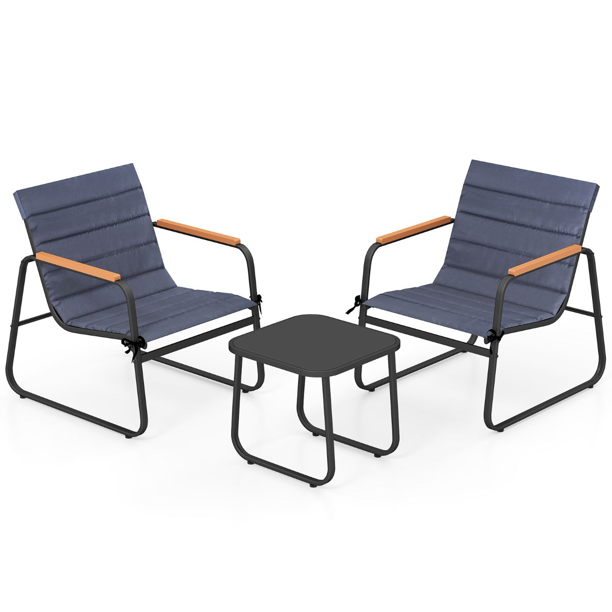 Livsk costway 3 delige bistroset voor het terras outdoor zitgroep met kussens glazen salontafel