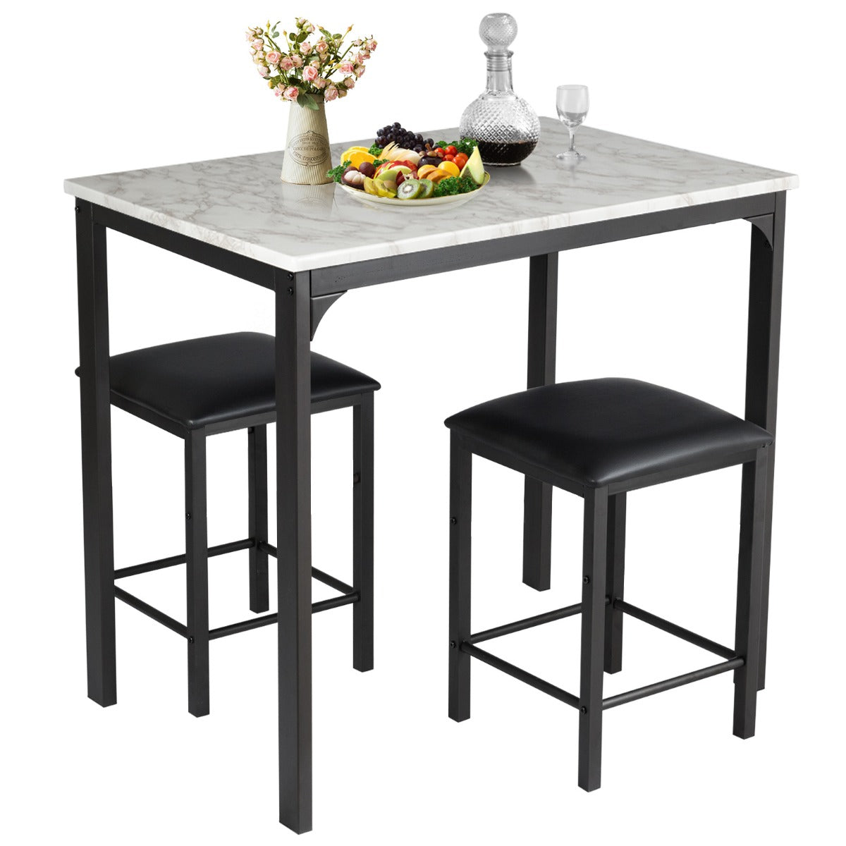 LIVSK Eettafelset met 2 Krukken - Ruimtebesparend - Robuust Metalen Frame - Modern Design - Voor 2 Personen - Wit