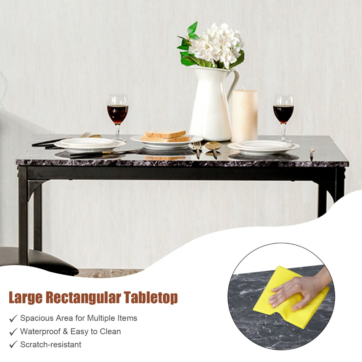 LIVSK Eettafelset 3-Delig - Verhoogde Tafel met Marmerlook - Ruimtebesparend - Inclusief 2 Krukken - 90 x 60 x 82 cm - Zwart