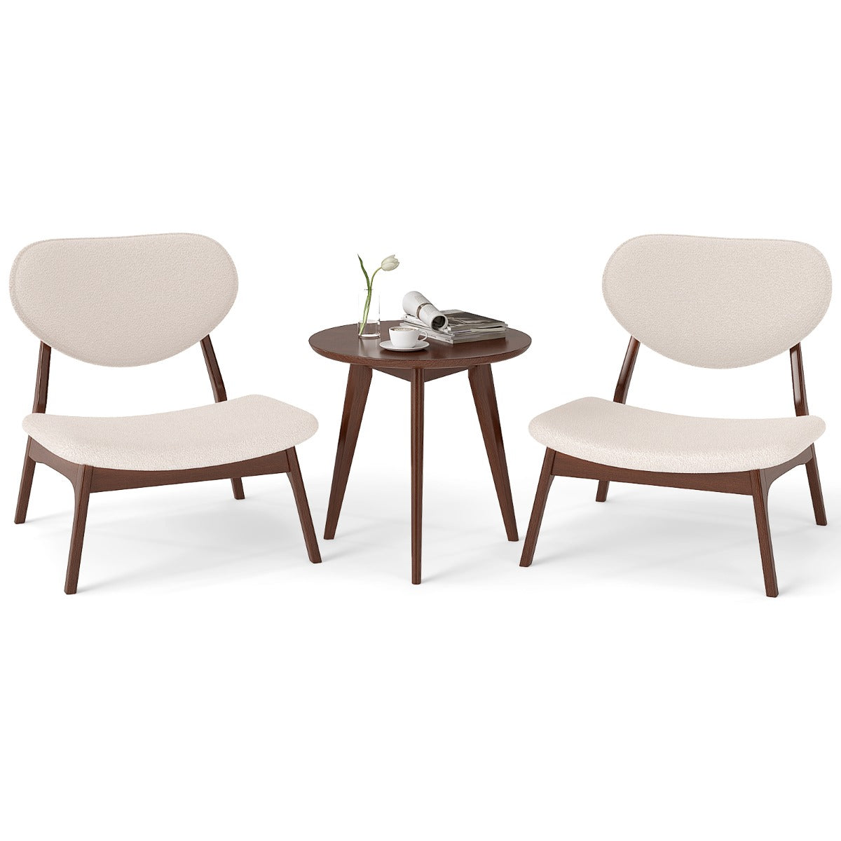 LIVSK Accentstoelen met Bijzettafel - Ergonomisch Ontwerp - Lamsfluweel - Draagvermogen 180 kg - Inclusief Bijzettafel - Noten en